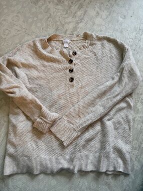 Women’s Cream Henley Knit Sweater - target